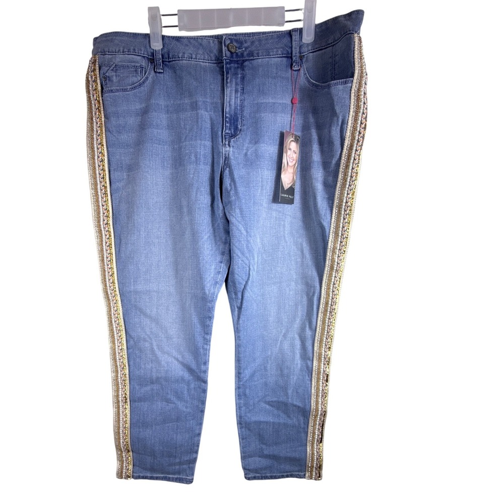 Laurie Felt Embellished Beaded Girlfriend Jeans Denim Pants Women's Plus Size 16